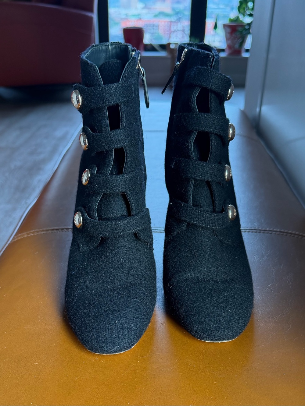 Tory Burch Midnight Blue Cutout Suede-Look Button Ankle Boots